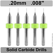.2mm .008" #92 Carbide Drill Bit 1/8 Shank  Five Pieces - Premium Carbide Drills