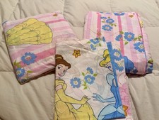 Vintage Disney Princess Twin Sheet Set- Flat Fitted Pillowcase Belle Cinderella