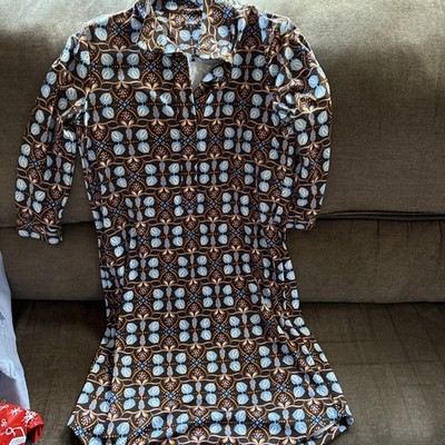 J. McLaughlin Berlin dress Atlas tile 3/4 Sleeve Mock V Neck Catalina Cloth Xs