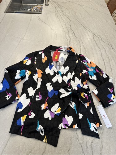 IC Collection Escada Floral Asymmetrical Wrap Tie Quilted Jacket XS NWT - Picture 2 of 10