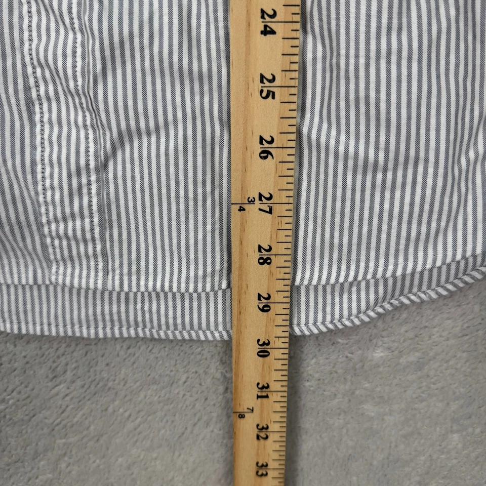 Camisa masculina Uniqlo listrada média com botões slim fit algodão casual cinza branco - Imagem 4 de 4