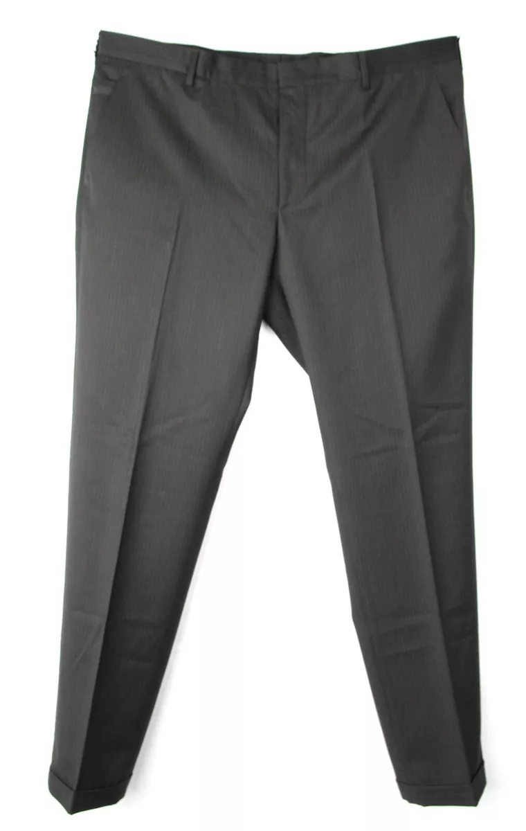 Prada Men's Dark Brown Stripe Wool Dress Pants with 3 Button sz 54 UPA762