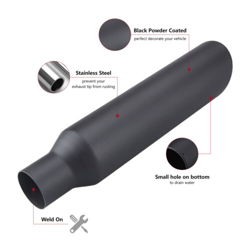 Stainless Steel Exhaust Tip 2.5" Inlet - 4" Outlet - 18" Long Black Coated - Foto 4 di 7