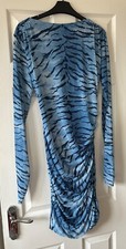 BNWT Blue Zebra Printed ZARA Tulle Draped Ruched Back Knot Detail Dress L 12