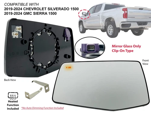 Mirror Glass for 2019-2024 SILVERADO SIERRA 1500 Heated Blind Spot Driver Side