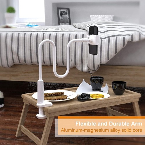 Phone Holder Bed Gooseneck Mount - Flexible Arm 360 Clip White - Picture 5 of 7