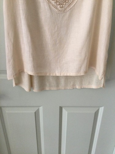 August Silk Linen Bl Blouse Tunic L Ivory Lace V-Neck Sleeveless Boho Beachy - Picture 5 of 14