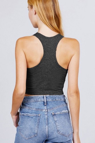 Slim Fit Women's Round Neck Racerback / Halter Neck Soft Cotton Crop Tank Top - Picture 64 of 94