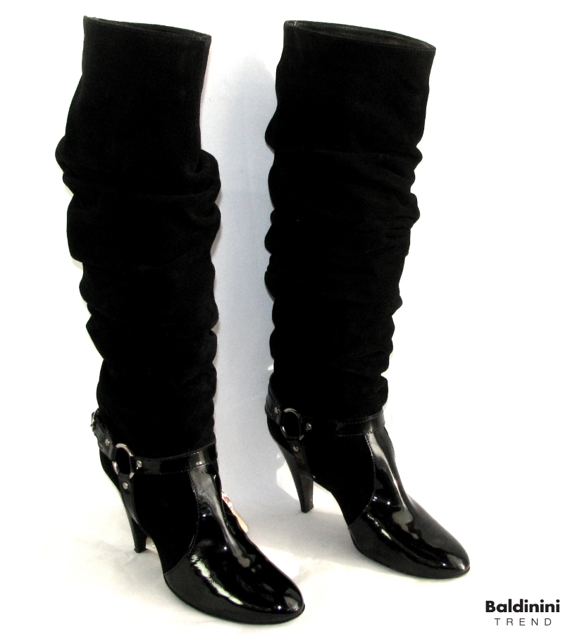 Baldinini Boots Heels 10 CM Black Leather Velvet Patent 40