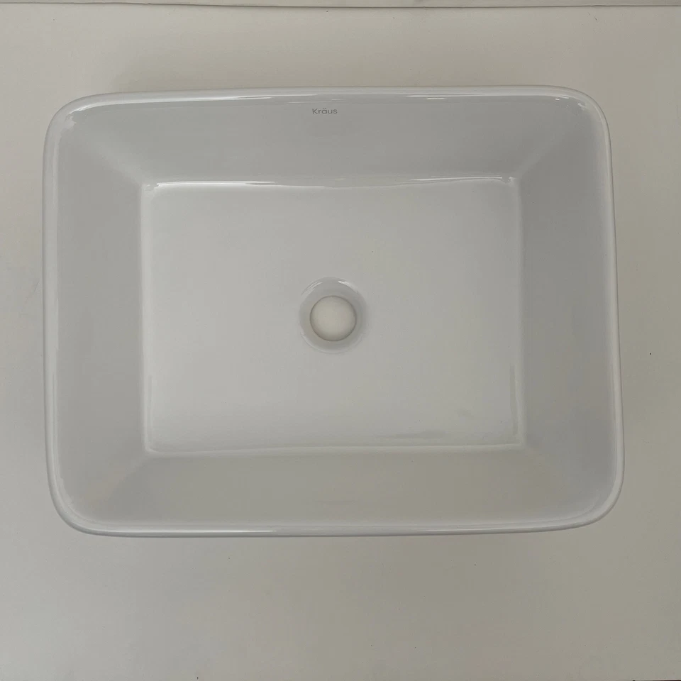 Fregadero de baño de cerámica rectangular blanco Kraus KCV-121 Foto 4 de 4
