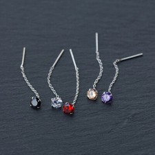 Sterling Silver CZ Dangle Drop Ear Thread Threader Line Dangle Earrings A1640