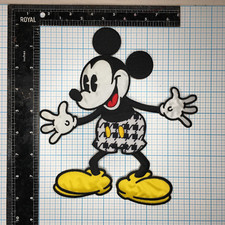VINTAGE MICKEY MOUSE DISNEY CARTOON 8" IRON ON PATCH BLACK HOUNDSTOOTH