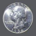 1954 BU 25c Washington Quarter Actual Coin , Crisp Clear Date & Rim . Nice Coin