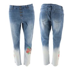 DG2 Diane Gilman Embroidered Pull On Jeans Button Fly Ombre Midtone Blue 700-270