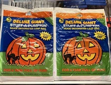 X2 Vintage 1992 SunHill Deluxe Giant Stuff A Pumpkin Black Cat Leaf Bag 56"x60"