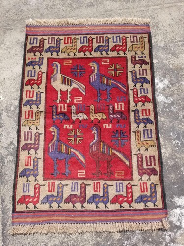 Vintage Traditional Handmade Afghan Pictorial Wool Multicolor Kilim Rug 53x35 in