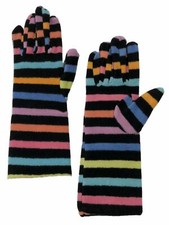 Womens Colorful Long Black Pink Blue  Orange Striped Fleece Gloves Medium