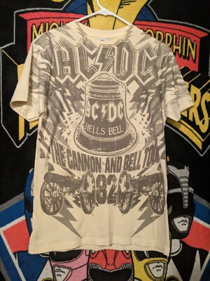 AC/DC Hells Bell The Cannon and Bell Tour 82 cream t-shirt size Small
