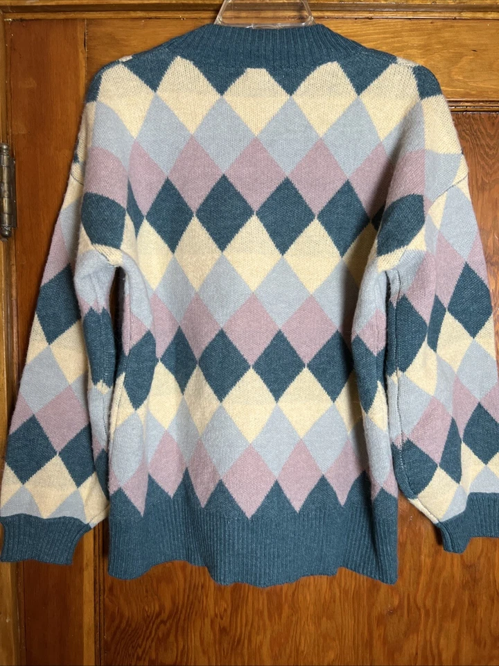 VTG Easel Women’s Med Green Argyle Sweater Preppy Academia Old Money - Image 3 of 4