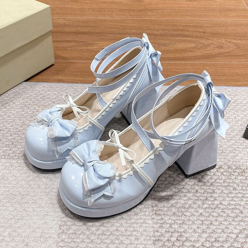 Lolita Girls Womens Platform High Heels Bow Buckle Party Princess Japanese  Shoes