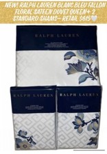 New Ralph Lauren Blanc Bleu Fallon Floral Sateen Duvet Queen 2 Std Shams