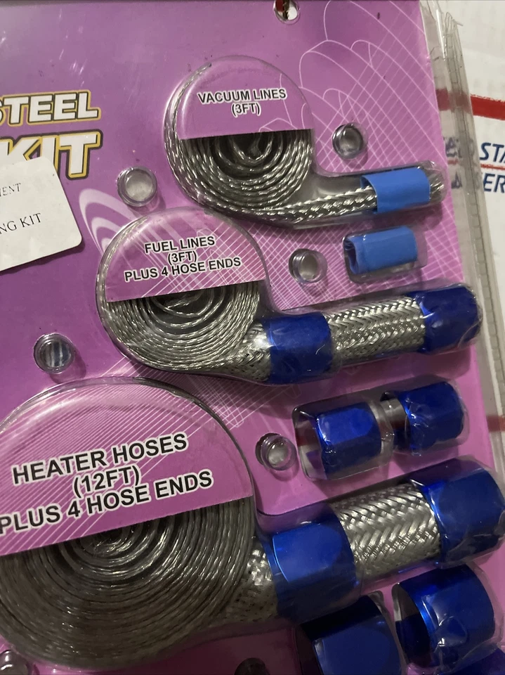 Kit de manguera de acero trenzado azul Kit de funda de manguera SS azul Foto 4 de 4