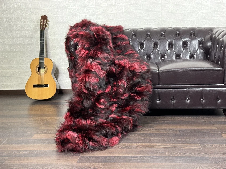 Luxurious Real Fox Fur Throw Blanket Black Red- Handcrafted Warmth for Your Home - Image 4 of 4