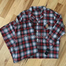 New RALPH LAUREN Logo Women  s 2pc Tartan Plaid 100 Cotton Pajama Set XLARGE