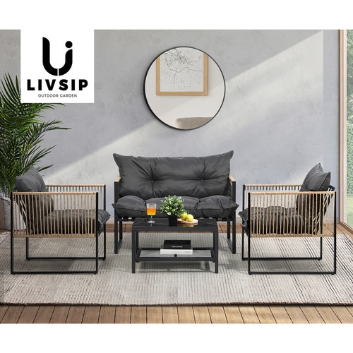 Livsip 4 Piece Outdoor Furniture Setting Garden Patio Lounge Sofa Table Chairs - Picture 5 of 10