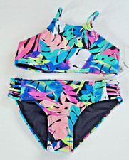 Raisins Girls 10 2 Pc Set Kaori Black Pink Green Blue Tropical Bikini Swimsuit