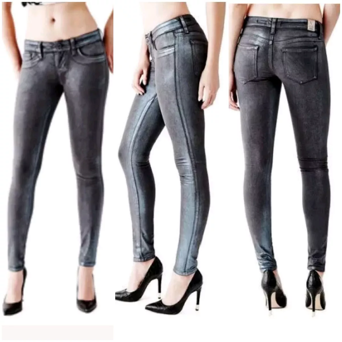 GUESS Low Rise Metallic Power Skinny Jeans in Radiant Indigo Wash