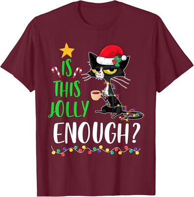 Is This Jolly Enough Black Cat Merry Christmas Tree Unisex T-Shirt