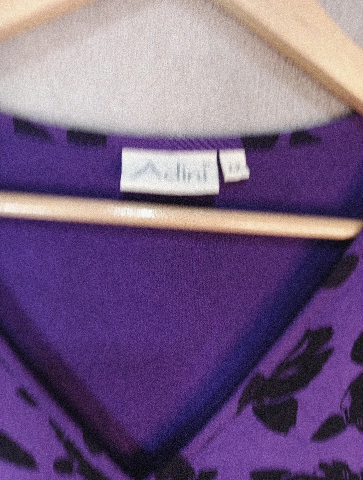 Adini Top/Short dress Tunic Purple Black Womens L2 16-18 Soft Jersey Casual Cosy - Image 2 of 4