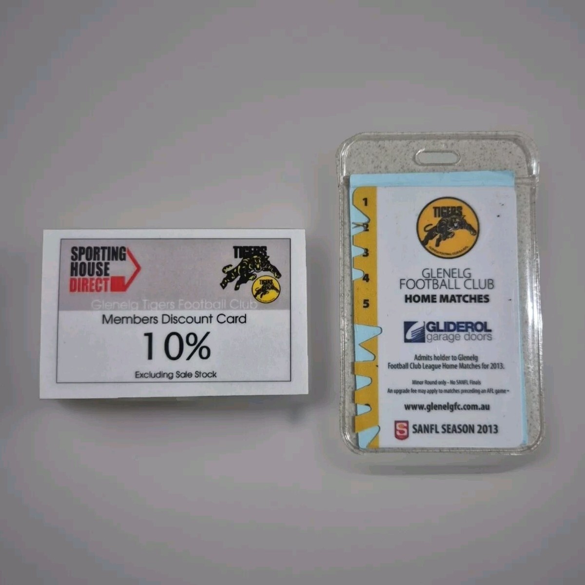 LOT OF GLENELG TIGERS FOOTBALL CLUB MEMBERSHIP SANFL MEMORABILIA