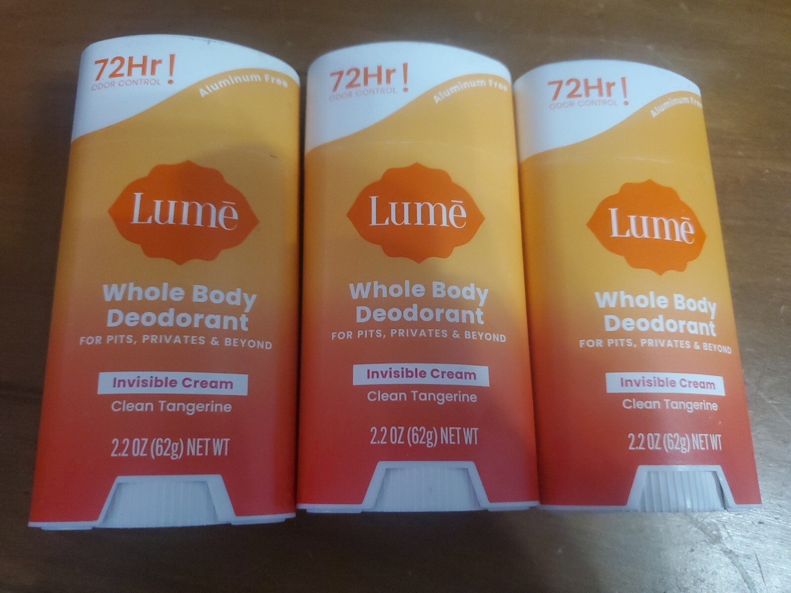 3 pack Lume INVISIBLE CREAM Deodorant CLEAN TANGERINE Body Pits Feet