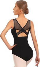 Women Ballet Mesh Dance Leotard Tank Top Crisscross Hollow Back Dancewear2360...
