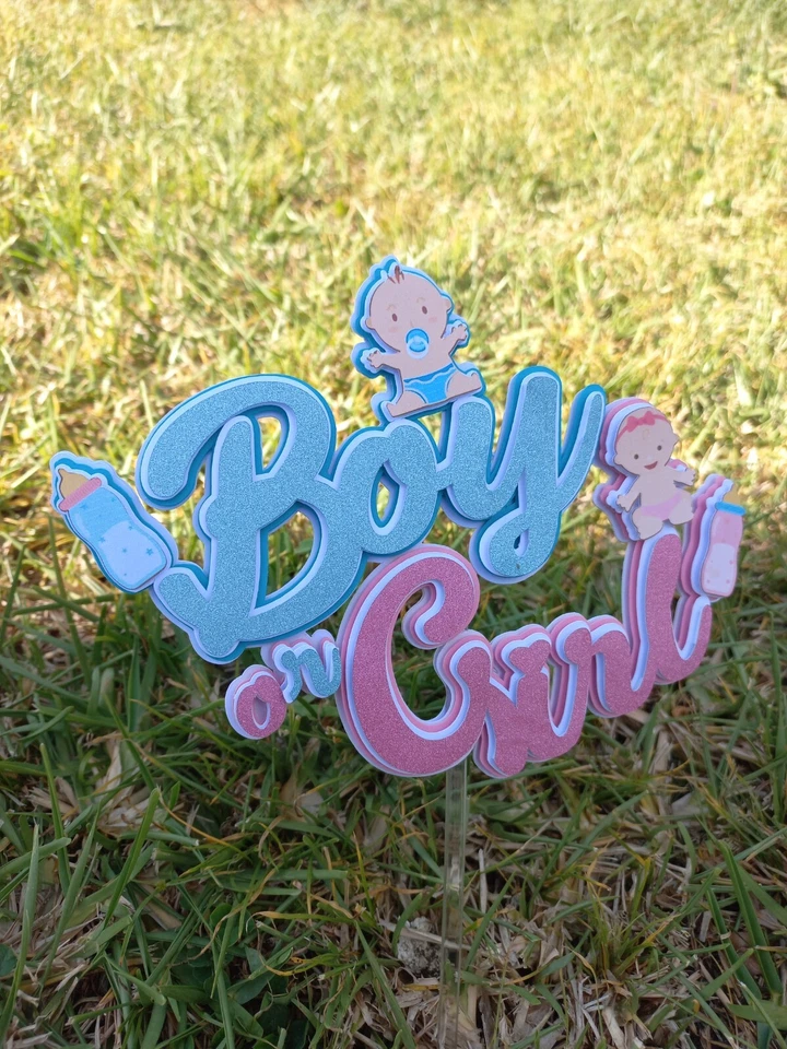 Juego de revelación de género adorno de pastel y 6 adorno de cupcakes: niño o niña bebé revelar azul Foto 2 de 4