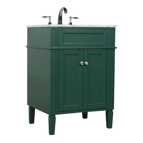 Elegant Decor Park Avenue 24" Metal MDF Marble Single Bathroom Vanity in Green - Picture 1 of 8
