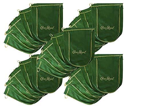 (25) Green Crown Royal Bags 750ml for Gifts, Dice/Game Pouches or Bulk Fabric