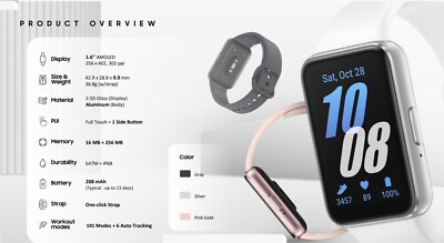 Samsung Galaxy Fit3 SM-R390 Brand New - 101 Workouts modes - 1.6