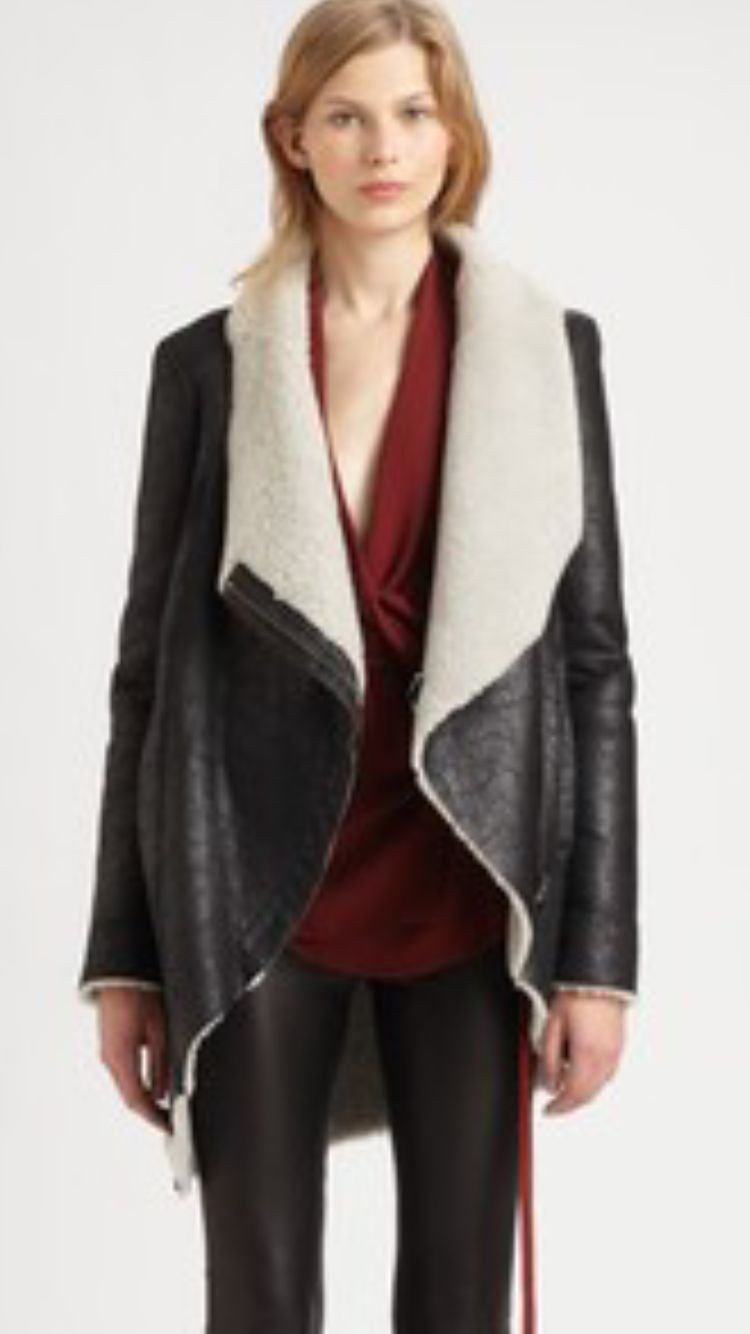 Helmut Lang $2195 Weathered Shearling Leather Jacket Coat S image 2