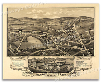 1879 Maynard Massachusetts Vintage Old Panoramic City Map - 24x30