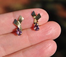 14k Solid Gold Natural Amethyst Earrings Studs Light Purple Pear Shaped X Modern