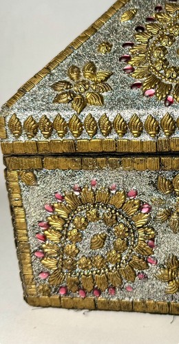 GROSSER verzierter Perlengold Silber Rosa Schmuck/Schmuck/Armreif Truhe Made in Indien - Bild 7 von 21