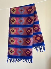 FALSA Mexican Blanket Hand Woven Serape Throw Yoga Diamond Blue 14" x 52"
