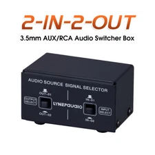 Mini 2-IN-2-OUT 3.5mm AUX/RCA Audio Switcher Box A/B Selector Headphone Splitter