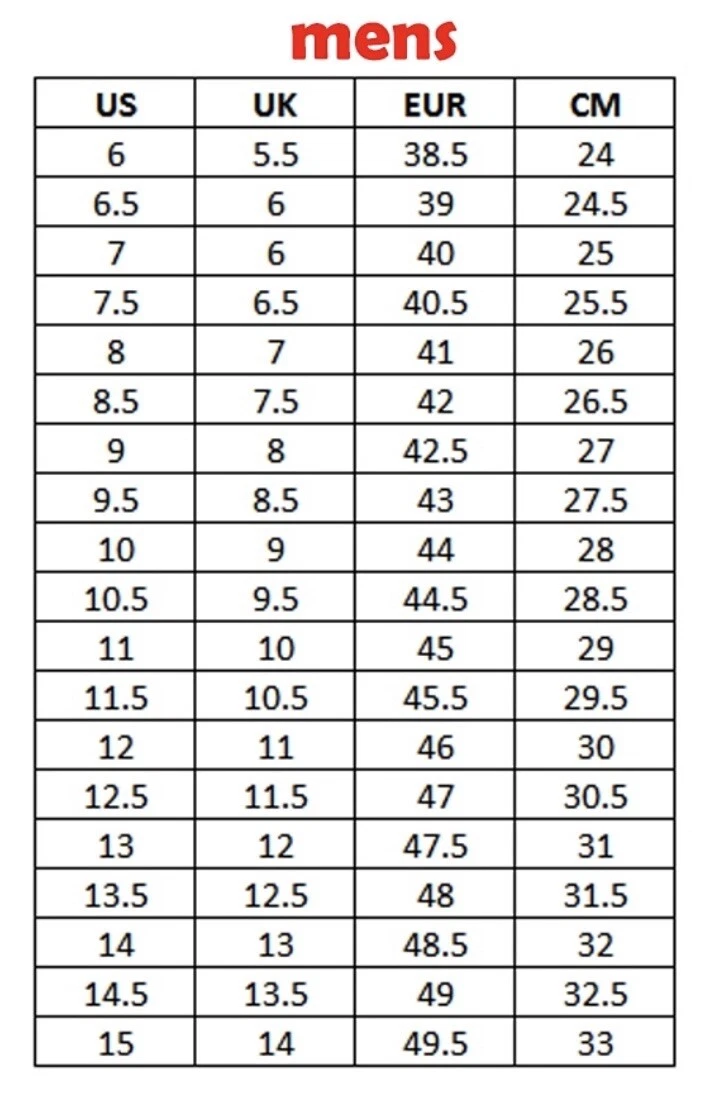 Nike free run sales size chart