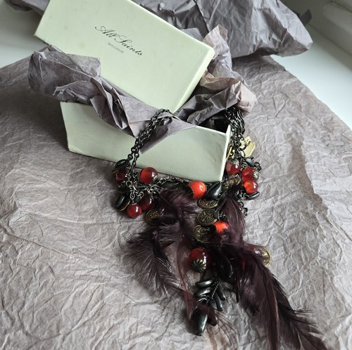 STUNNING WOMEN ALL SAINTS VINTAGE CINTA STATEMENT COIN FEATHER NECKLACE RARE NWT - Picture 15 of 20