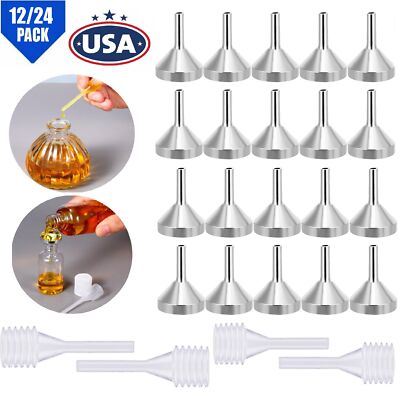 24× Metal Funnel w/ Mini Pipettes Set for Lab Bottles Essential Oils Perfumes US