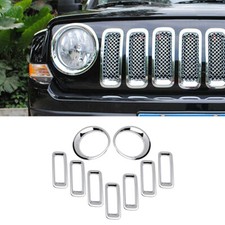 9pcs Chrome Headlight And Grille Trim Kit For Jeep Patriot 2011-16 Accessories